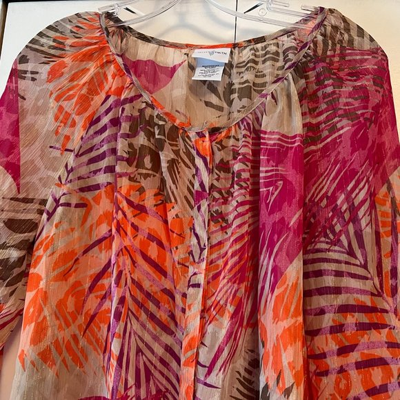 EUC - Jaclyn Smith Sheer Tropical Blouse w/Tie Waist - Medium - Picture 3 of 4
